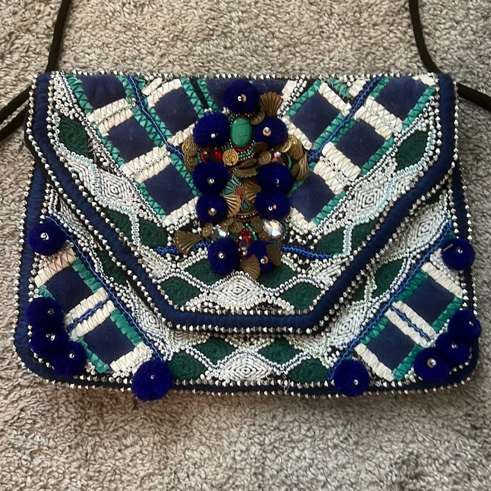 Anthropologie Antik Batik Purse / Bag Blue and Green